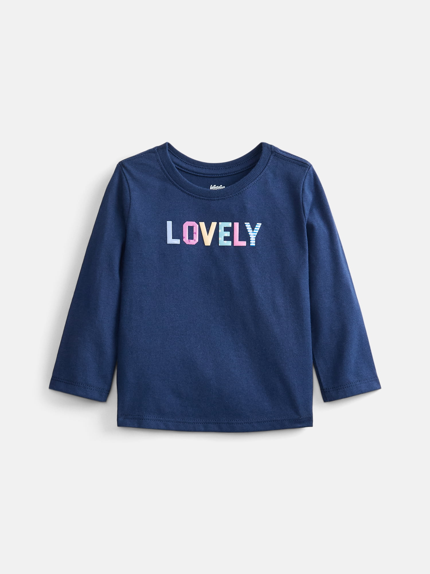 Wonder Nation Baby Girls’ Graphic Tee with Long Sleeves, Sizes 0M-24M