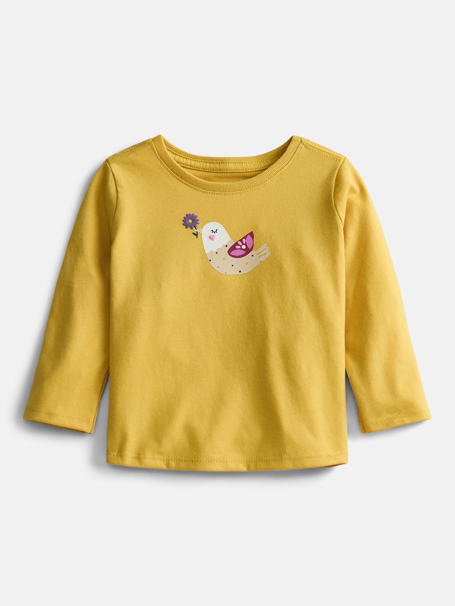 Wonder Nation Baby Girls’ Graphic Tee with Long Sleeves, Sizes 0M-24M