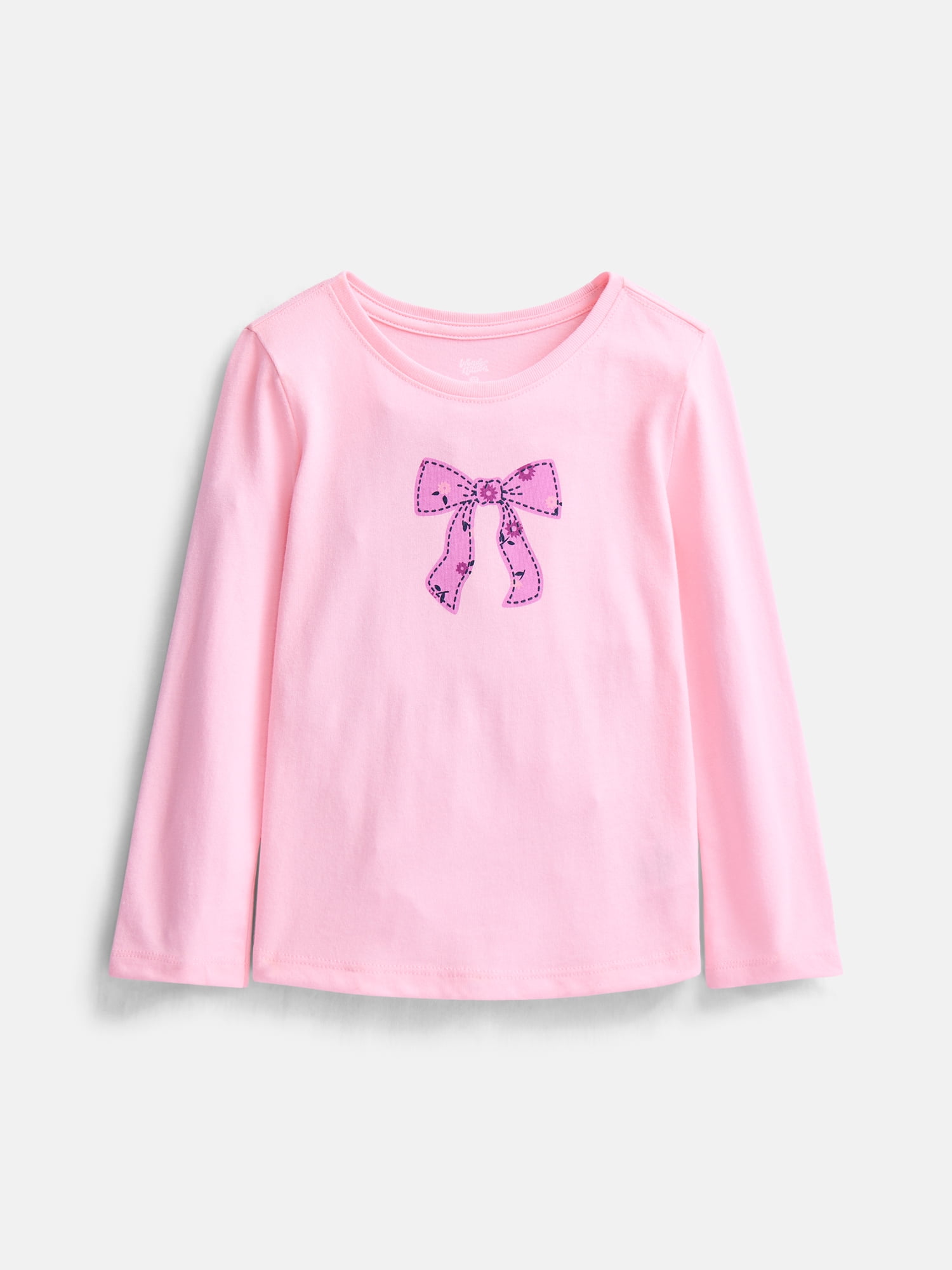 Wonder Nation Baby Girls’ Graphic Tee with Long Sleeves, Sizes 0M-24M