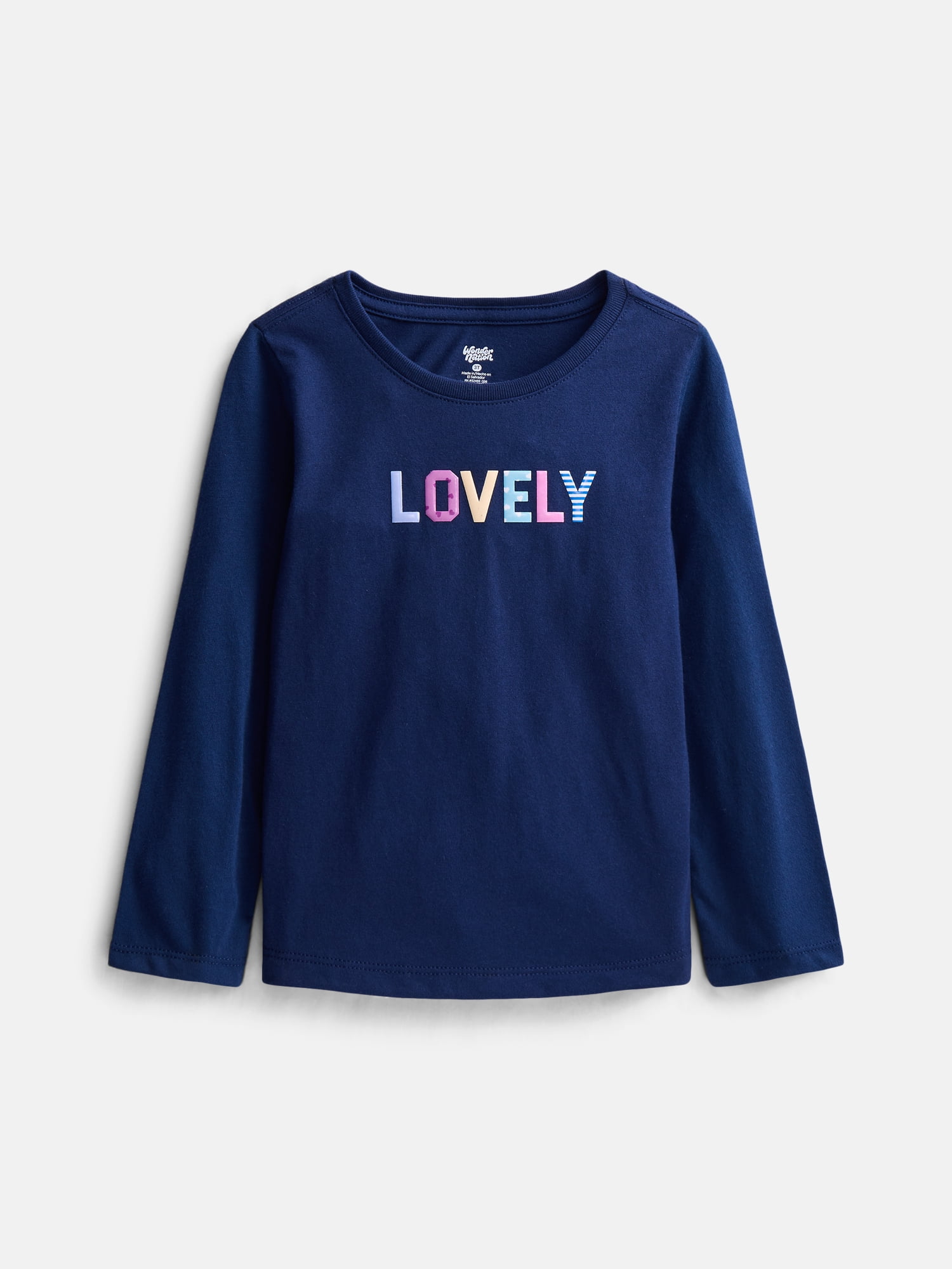 Wonder Nation Baby Girls’ Graphic Tee with Long Sleeves, Sizes 0M-24M