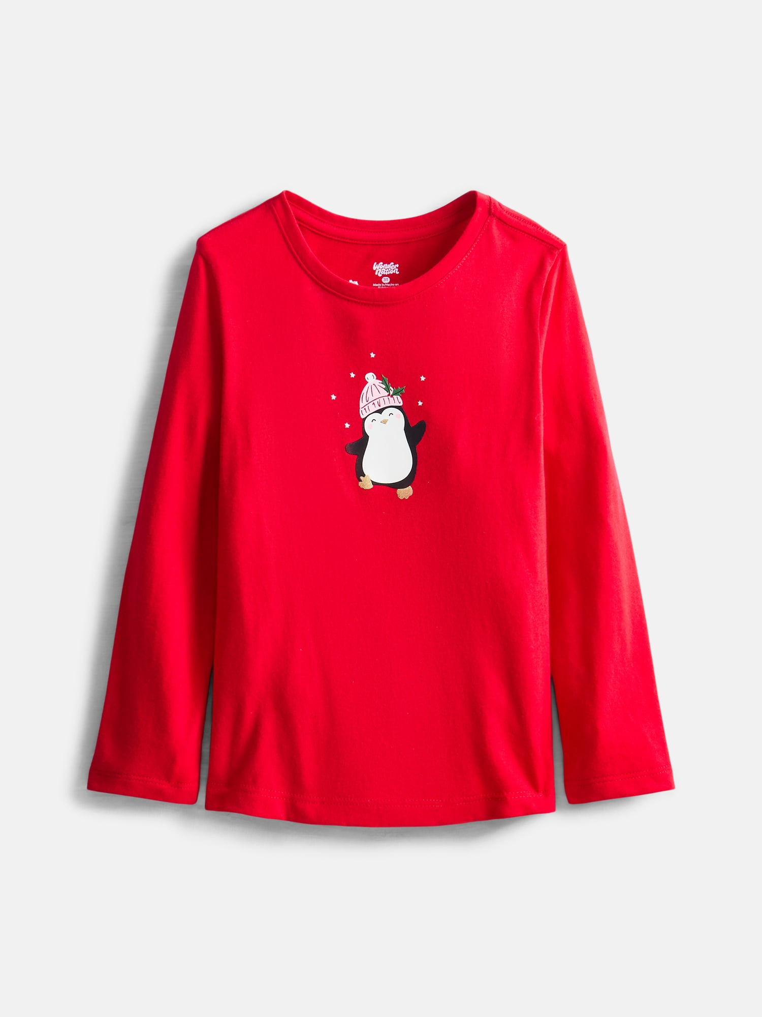Wonder Nation Baby and Toddler Girls Crewneck Tee with Long Sleeves, Sizes 0M-5T