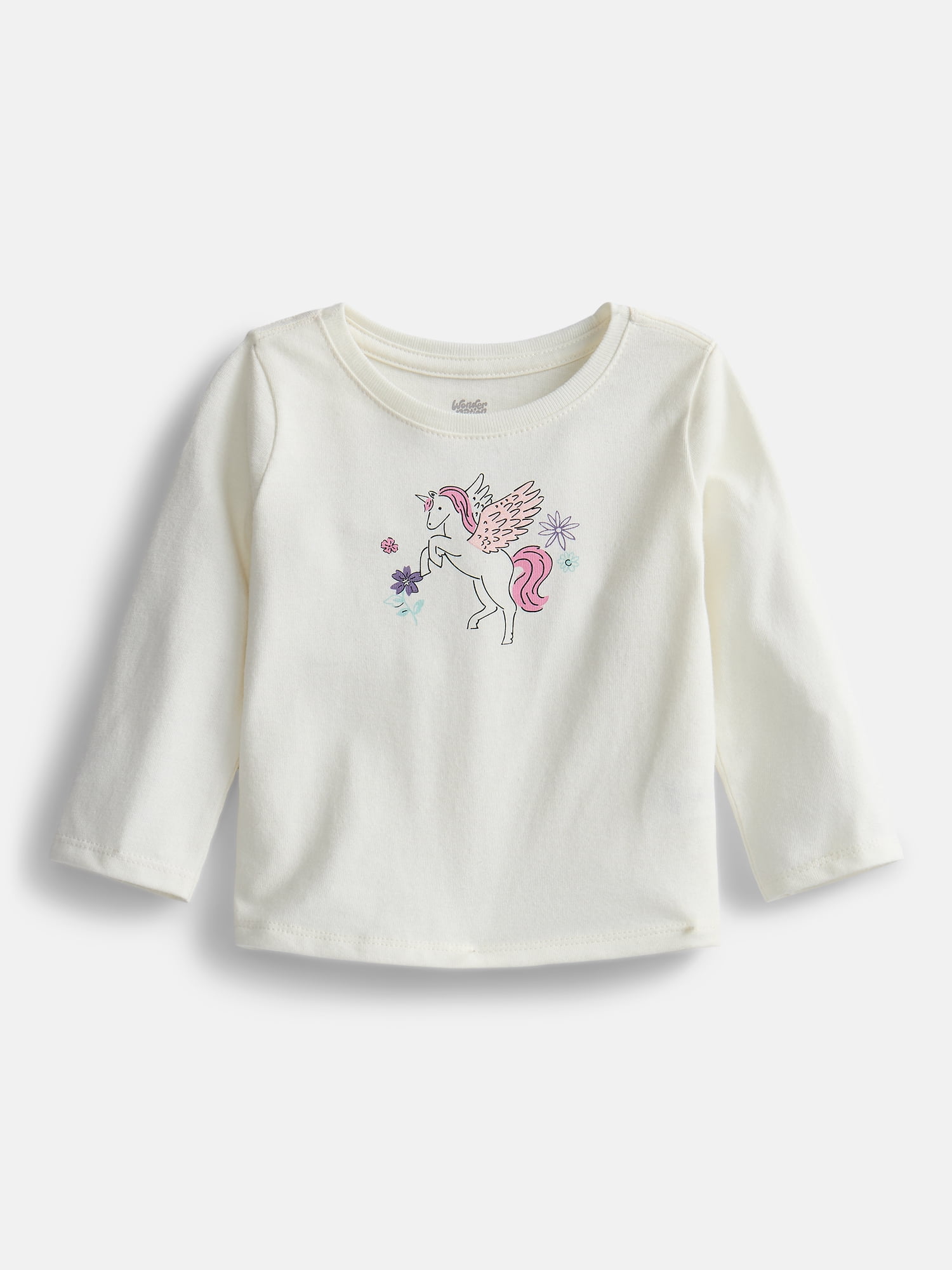 Wonder Nation Baby Girls’ Graphic Tee with Long Sleeves, Sizes 0M-24M