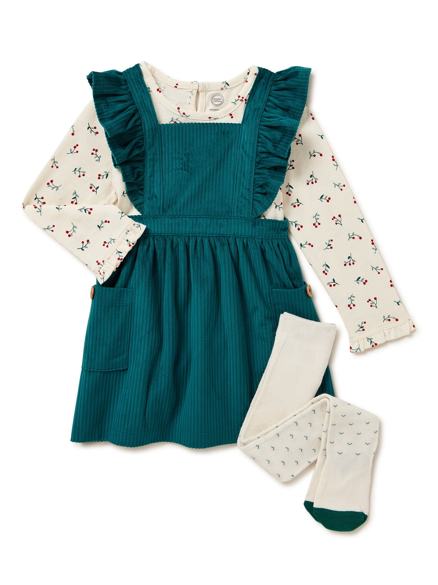 Wonder Nation Baby Girl Pinafore Dress, Long Sleeve Top and Tights Set,  3-Piece, Sizes 0/3M-24M - Walmart.com