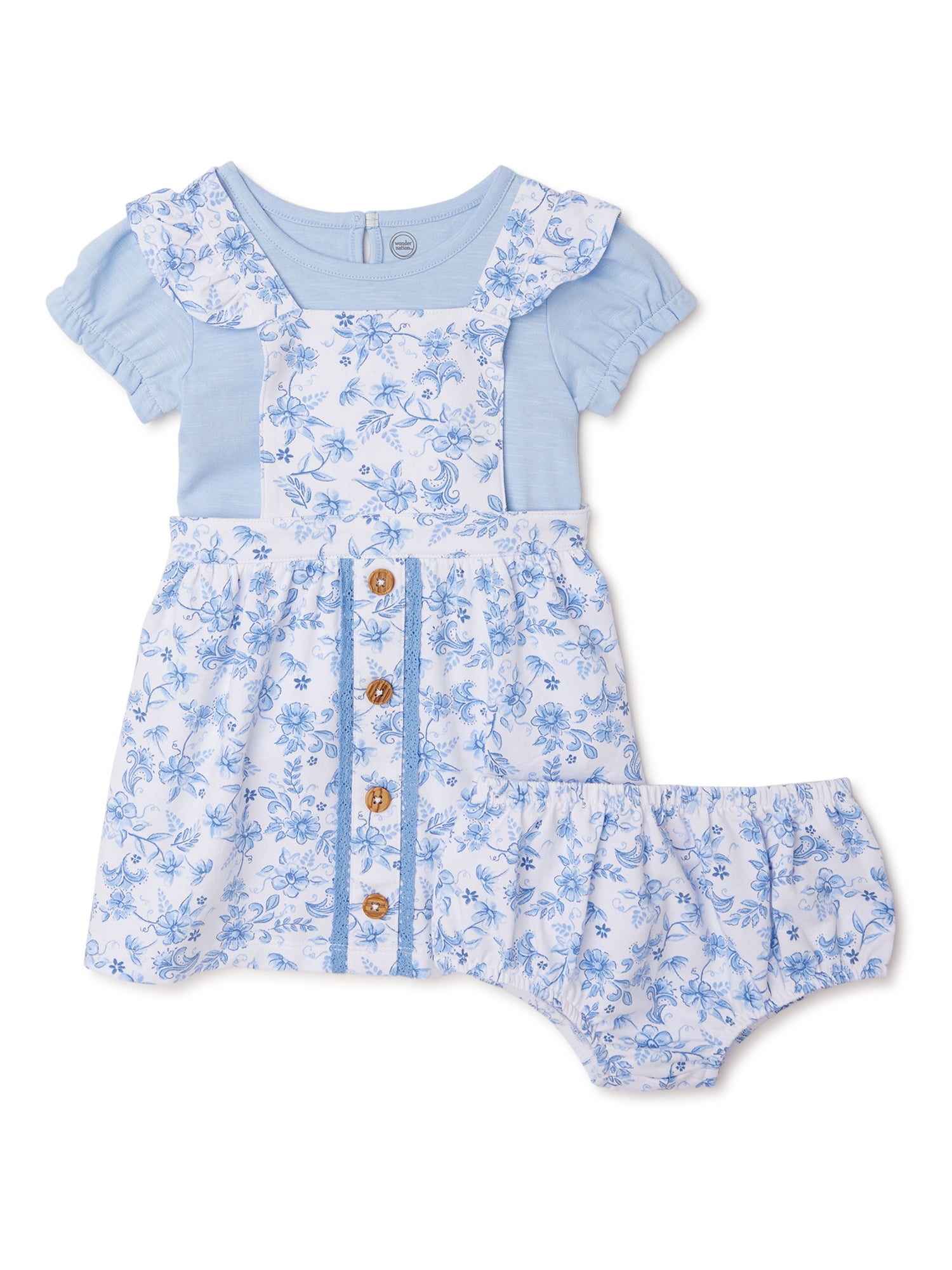 Wonder Nation Baby Girl Pinafore Dress, Short Sleeve T-Shirt