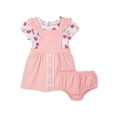 thumbnail image 1 of Wonder Nation Baby Girl Pinafore Dress, Short Sleeve T-Shirt and Diaper Cover Outfit Set, 3-Piece, Sizes 0/3-24 Months, 1 of 4