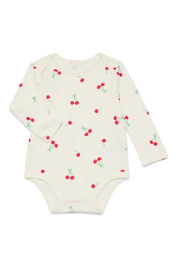 Baby Girls Bodysuit with Long Sleeves, Sizes 0-24 Months