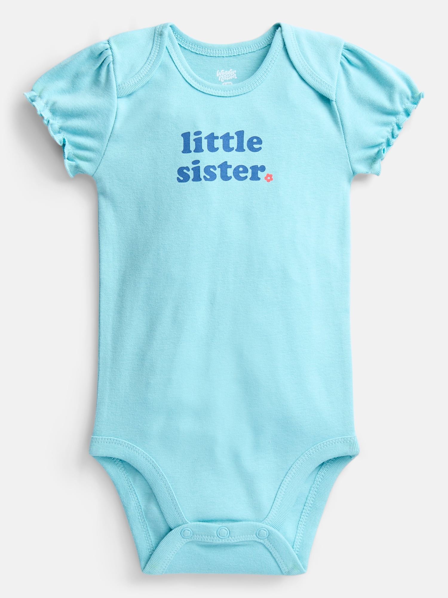 Wonder Nation Baby Girls' Graphic Cotton Bodysuit with Short Puff Sleeves, Sizes 0M-24M