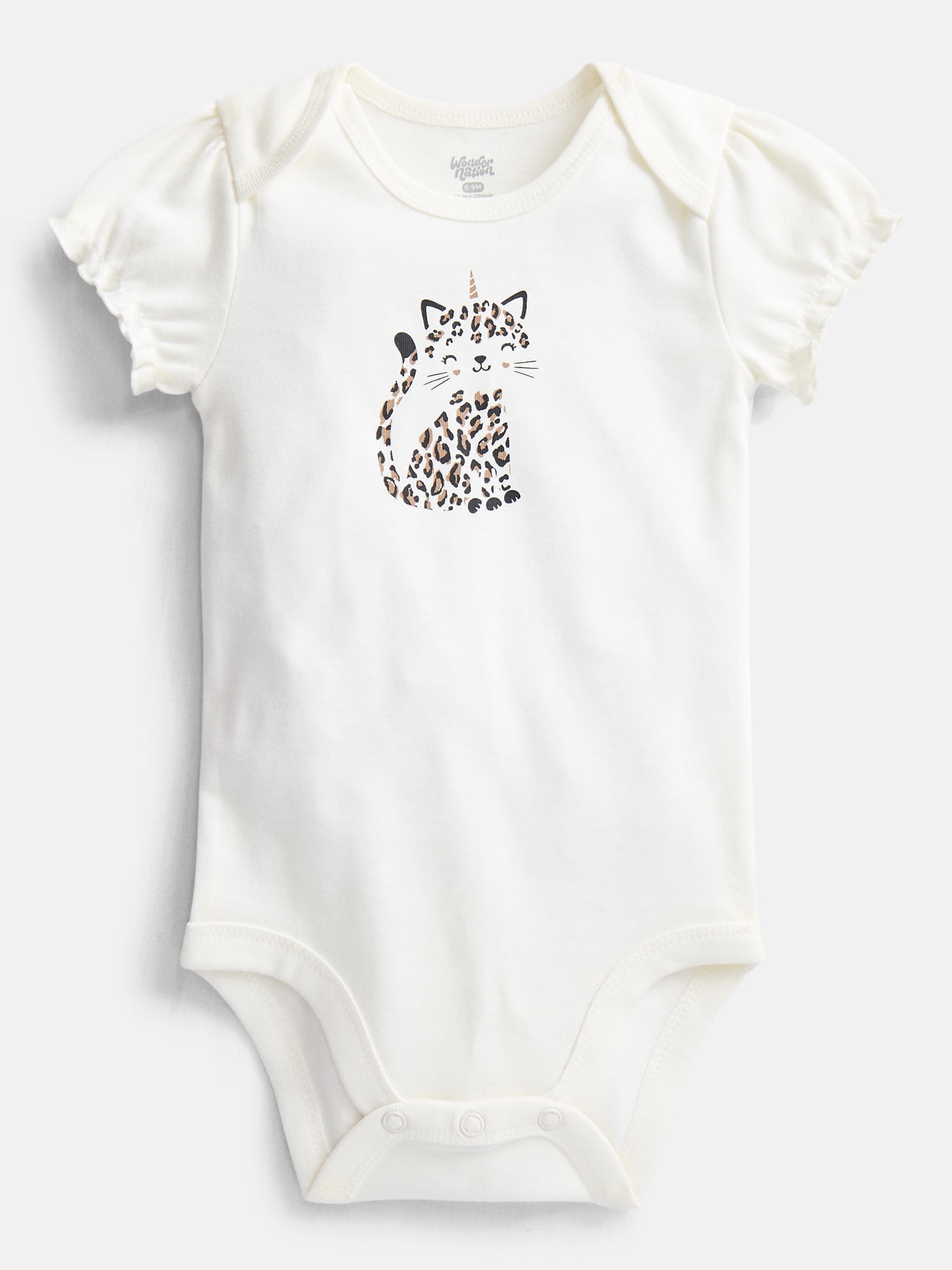 Wonder Nation Baby Girls' Graphic Cotton Bodysuit with Short Puff Sleeves, Sizes 0M-24M