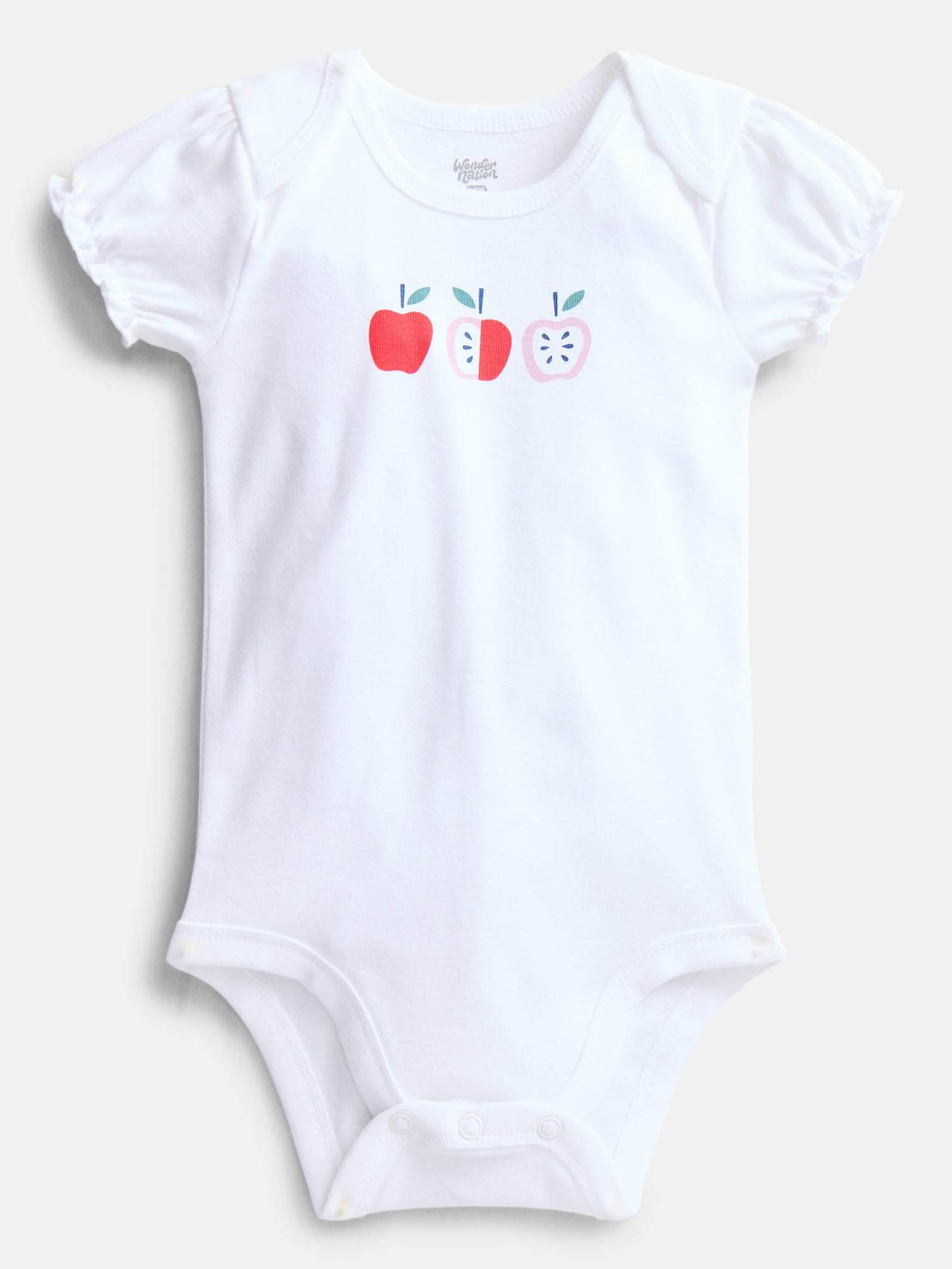 Wonder Nation Baby Girls' Graphic Cotton Bodysuit with Short Puff Sleeves, Sizes 0M-24M