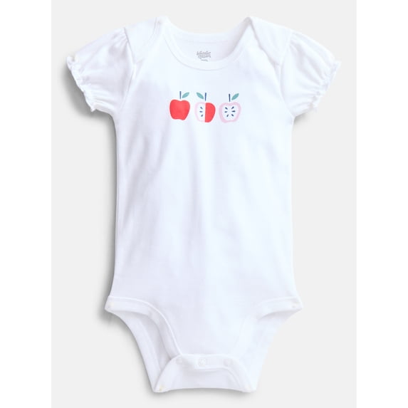 Wonder Nation Baby Girls' Graphic Cotton Bodysuit with Short Puff Sleeves, Sizes 0M-24M