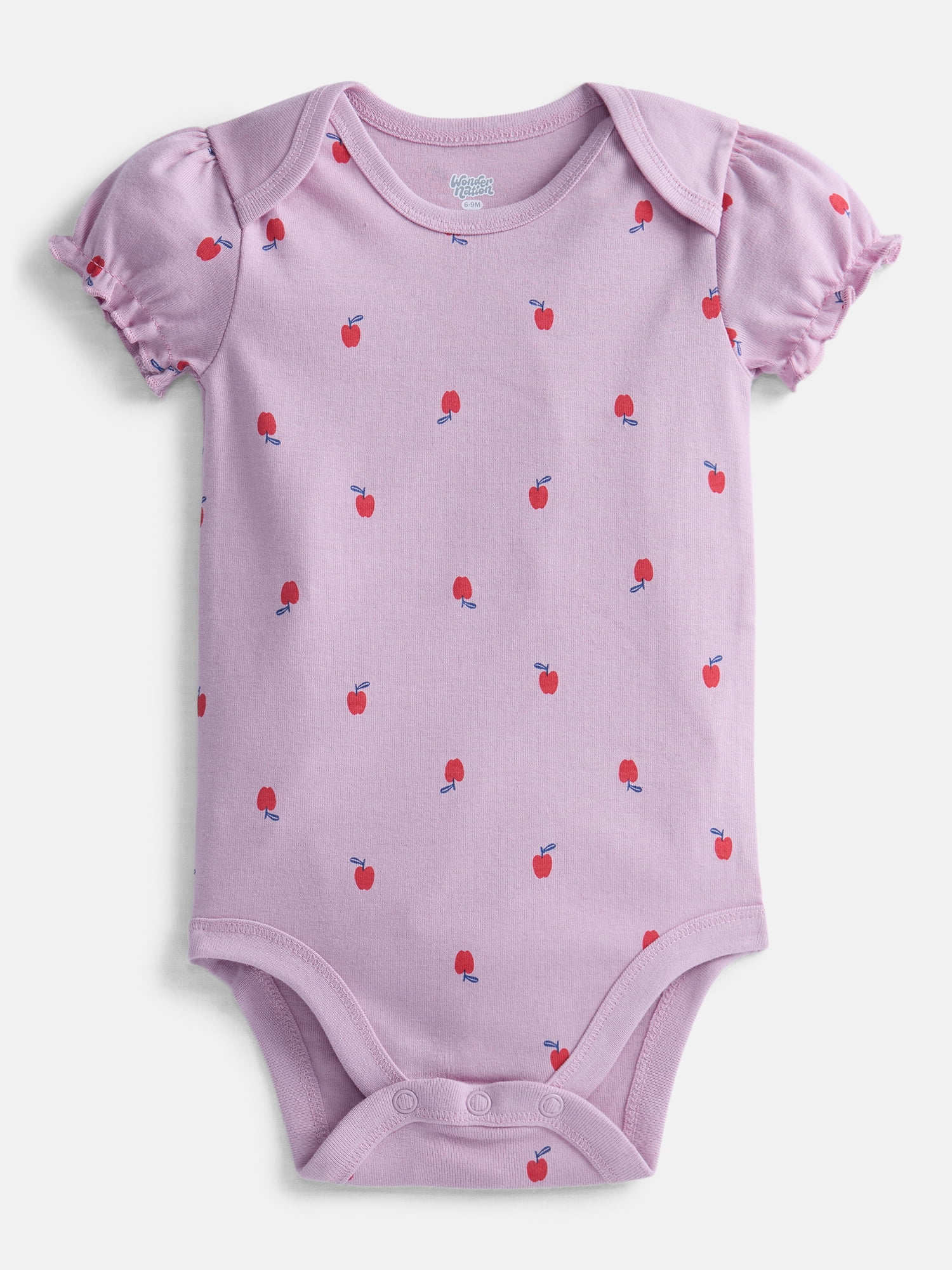 Wonder Nation Baby Girls' Graphic Cotton Bodysuit with Short Puff Sleeves, Sizes 0M-24M