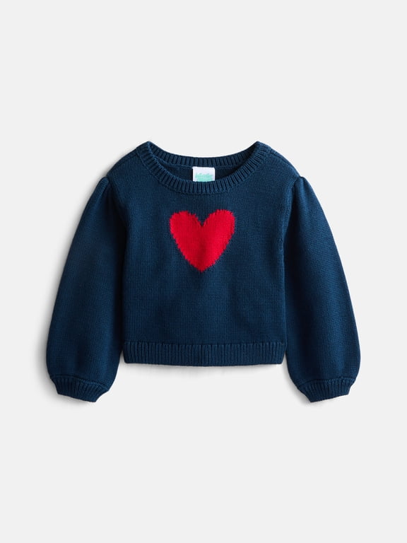 Baby Girls Cotton Graphic Sweater with Long Puff Sleeves, Sizes 0-24M