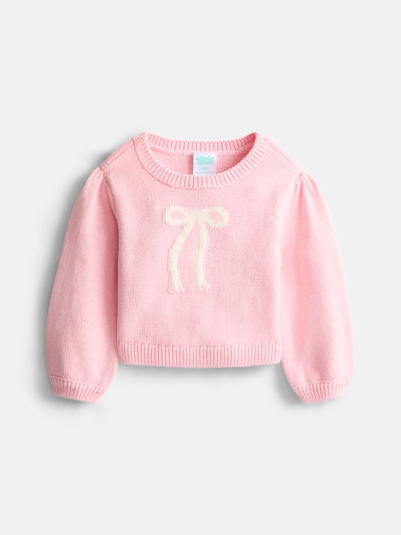 Baby Girls Cotton Graphic Sweater with Long Puff Sleeves, Sizes 0-24M