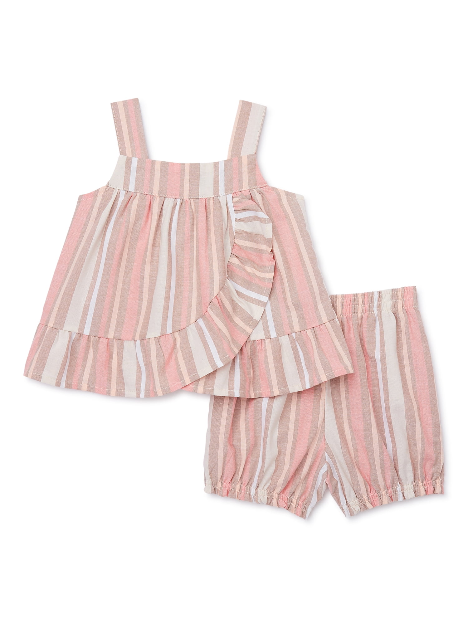 Wonder Nation Baby Girl Ruffled Top and Shorts Set, 2Piece, Sizes 0/3M