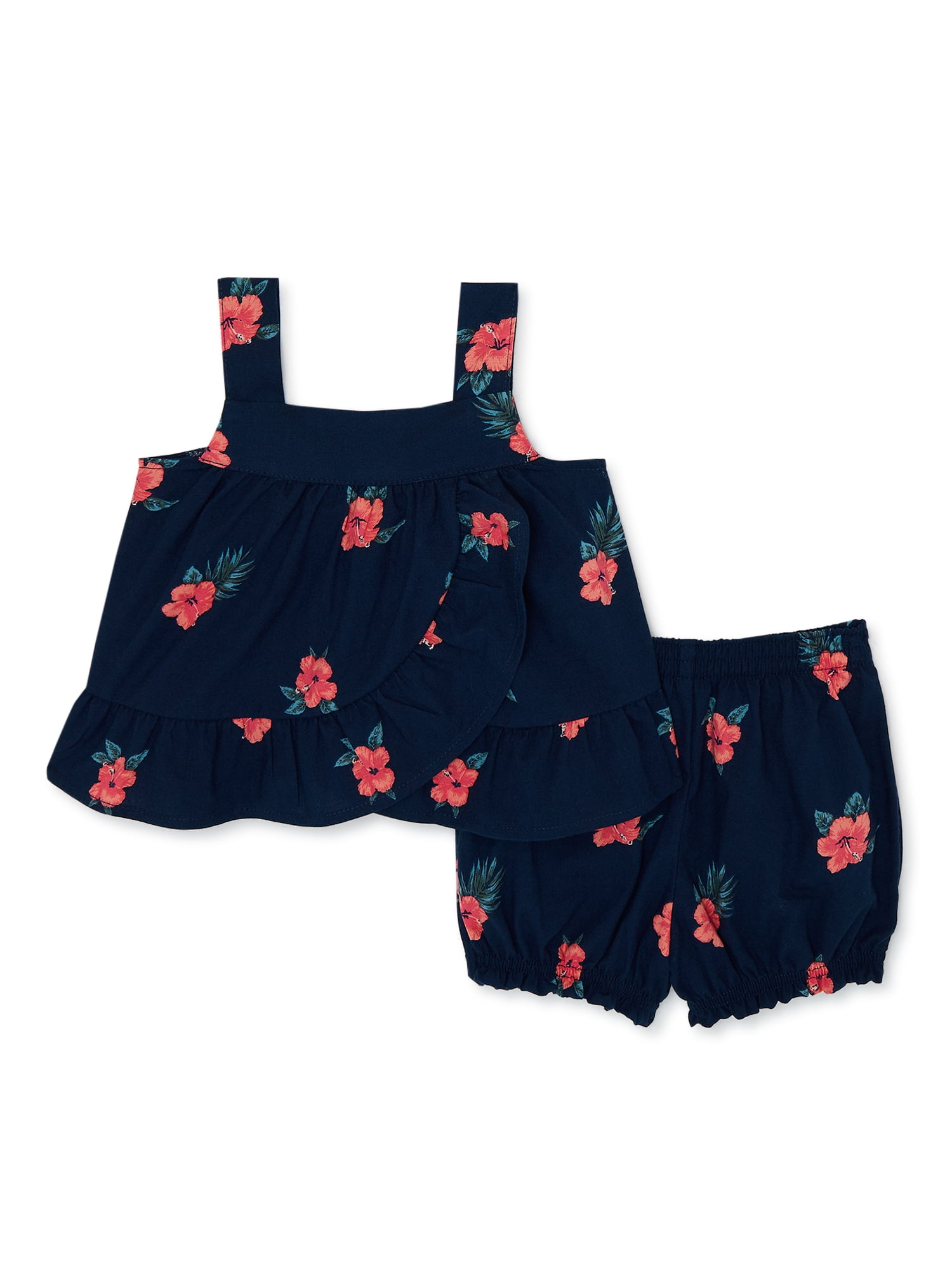 Wonder Nation Baby Girl Ruffled Top and Shorts Set, 2Piece, Sizes 0/3M