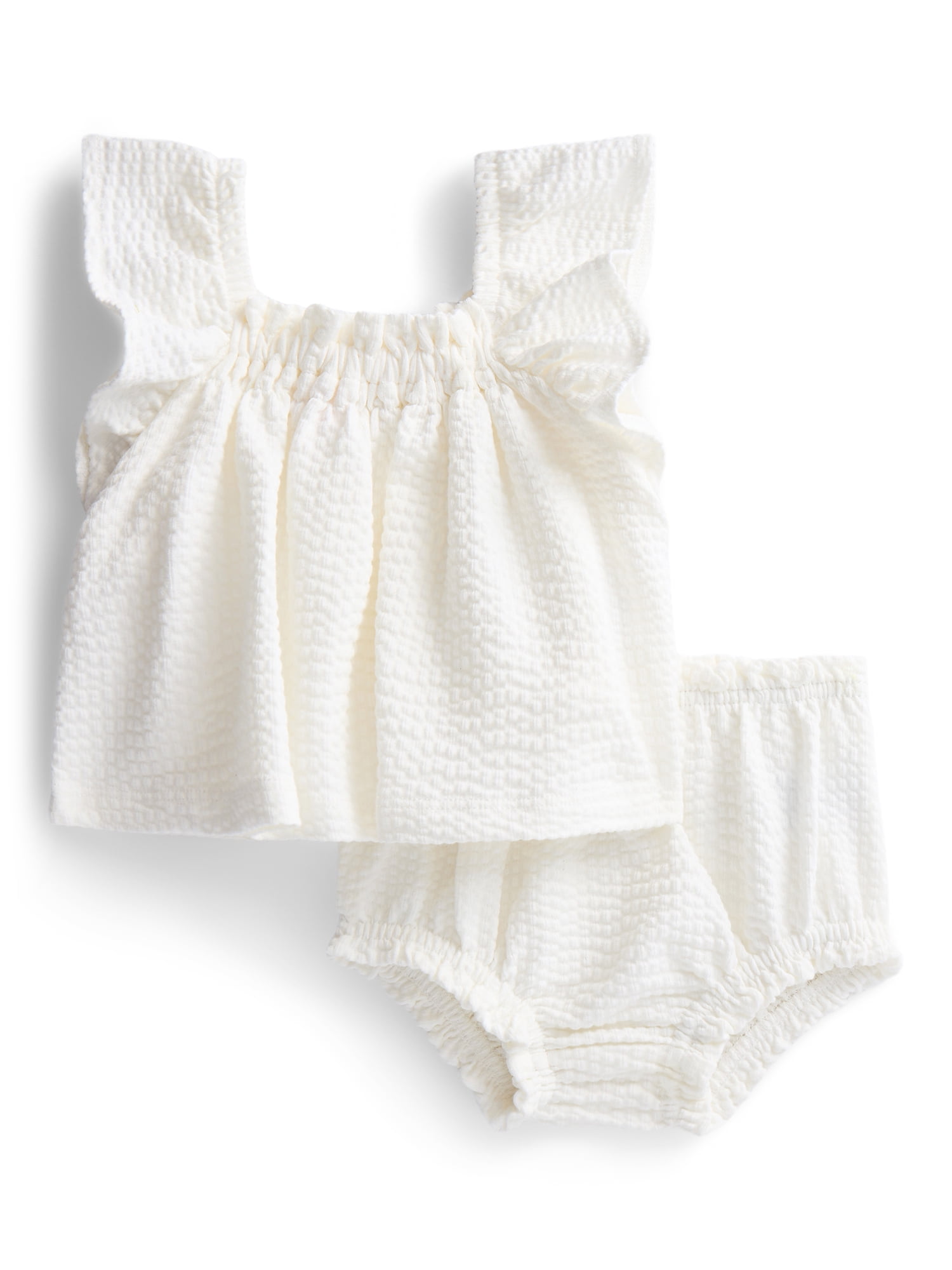 Wonder Nation Baby Girls Seersucker Romper & Bloomers with Flutter-Sleeve, 2-Piece Set, Sizes 0–24M