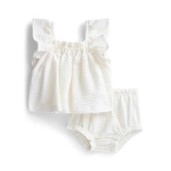 Wonder Nation Baby Girls Seersucker Romper & Bloomers with Flutter-Sleeve, 2-Piece Set, Sizes 0–24M