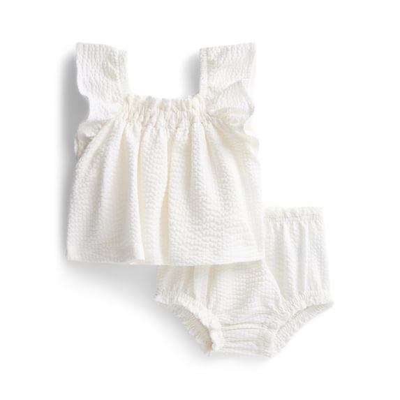 Wonder Nation Baby Girls Seersucker Romper & Bloomers with Flutter-Sleeve, 2-Piece Set, Sizes 0–24M