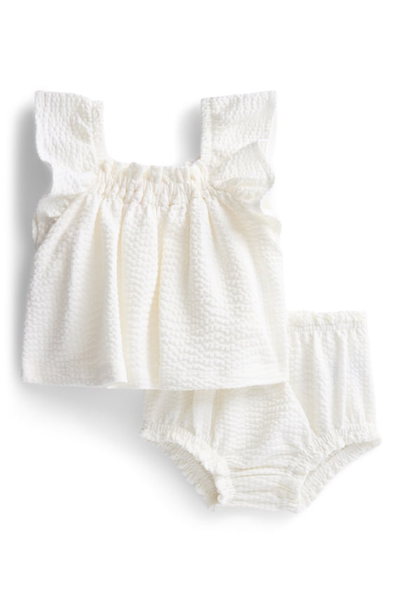 Baby Girls Seersucker Romper & Bloomers with Flutter-Sleeve, 2-Piece Set, Sizes 0–24M
