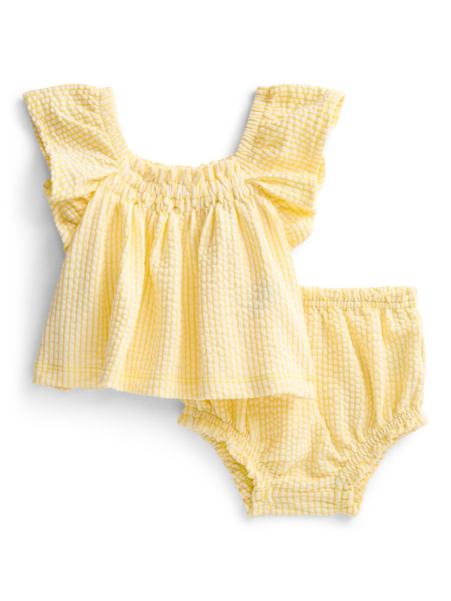 Wonder Nation Baby Girls Seersucker Romper & Bloomers with Flutter-Sleeve, 2-Piece Set, Sizes 0–24M