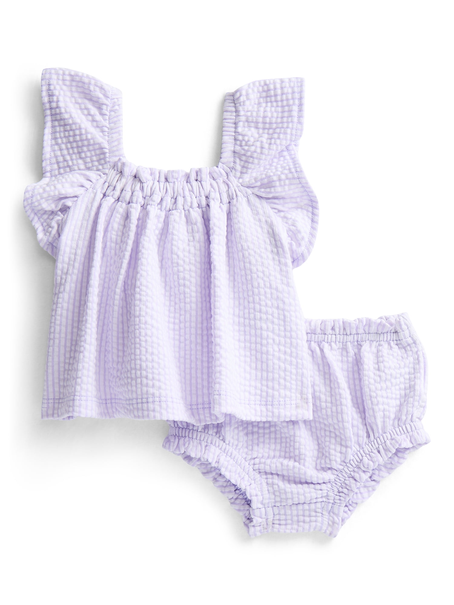 Wonder Nation Baby Girls Seersucker Romper & Bloomers with Flutter-Sleeve, 2-Piece Set, Sizes 0–24M