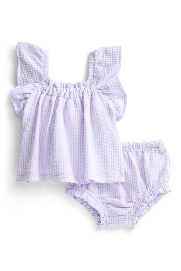 Baby Girls Seersucker Romper & Bloomers with Flutter-Sleeve, 2-Piece Set, Sizes 0–24M