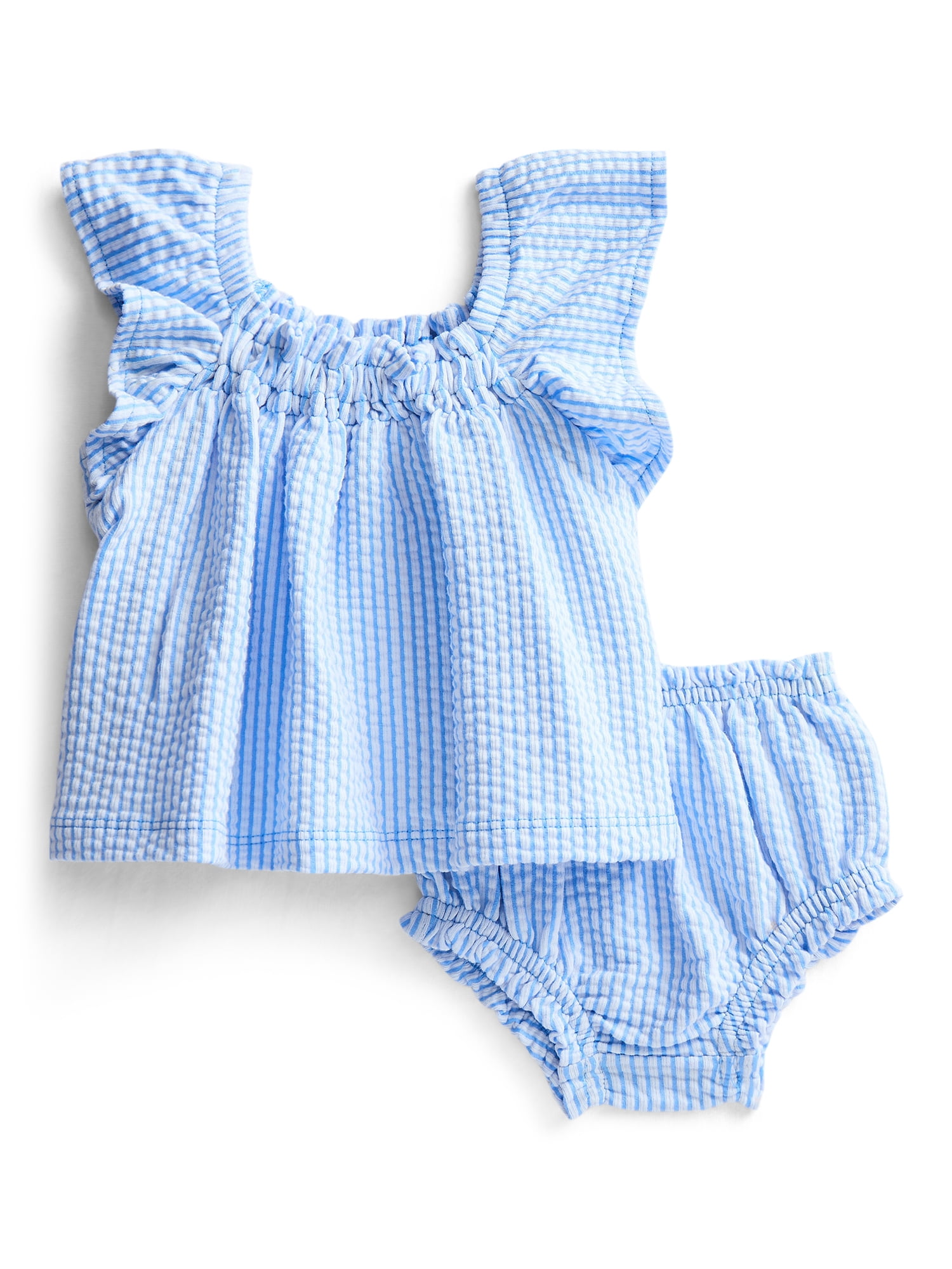Wonder Nation Baby Girls Patriotic Seersucker Romper & Bloomers with Flutter-Sleeve, 2-Piece Set, Sizes 0–24M