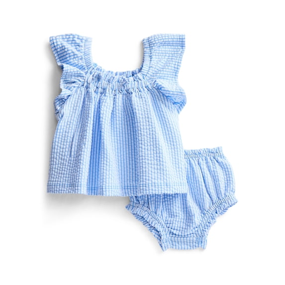 Wonder Nation Baby Girls Patriotic Seersucker Romper & Bloomers with Flutter-Sleeve, 2-Piece Set, Sizes 0–24M
