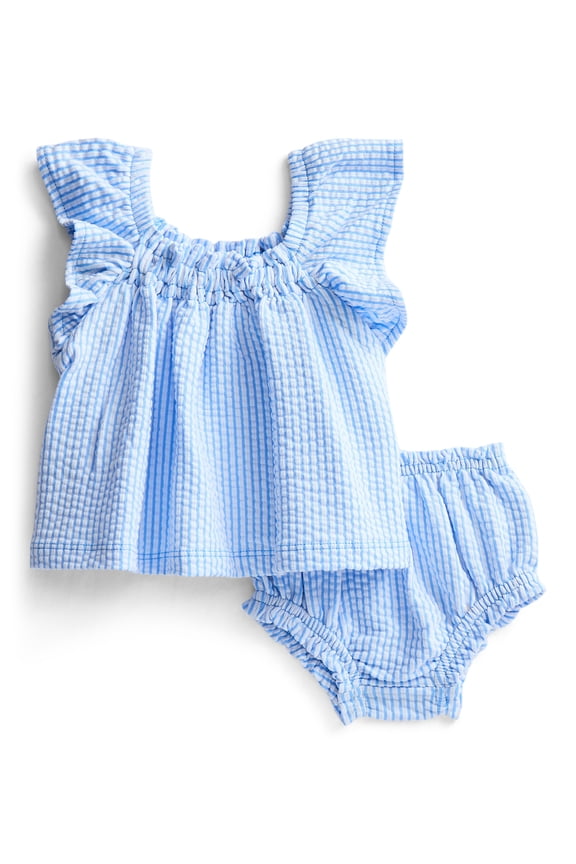 Baby Girls Seersucker Romper & Bloomers with Flutter-Sleeve, 2-Piece Set, Sizes 0–24M