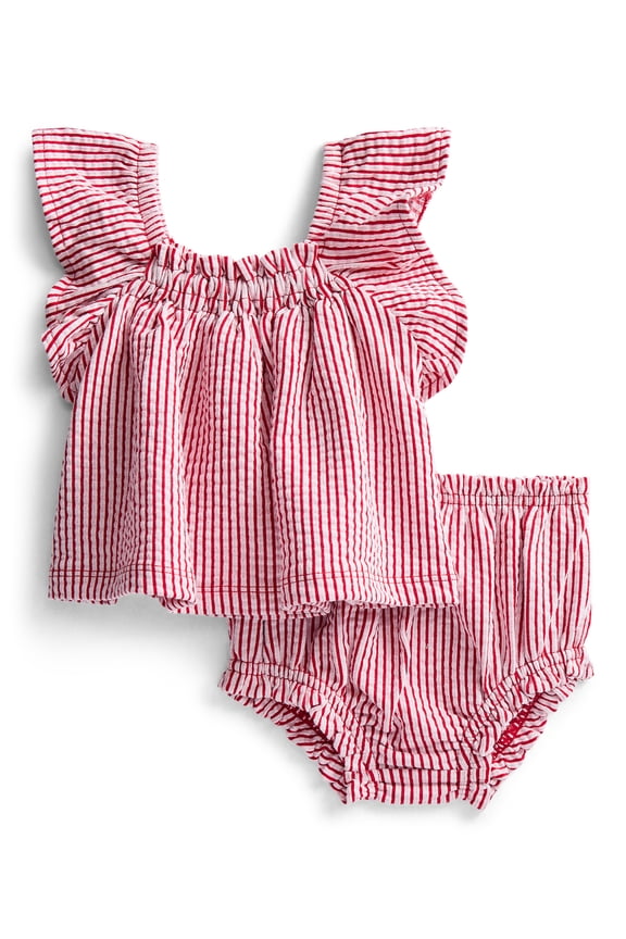 Baby Girls Patriotic Seersucker Romper & Bloomers with Flutter-Sleeve, 2-Piece Set, Sizes 0–24M