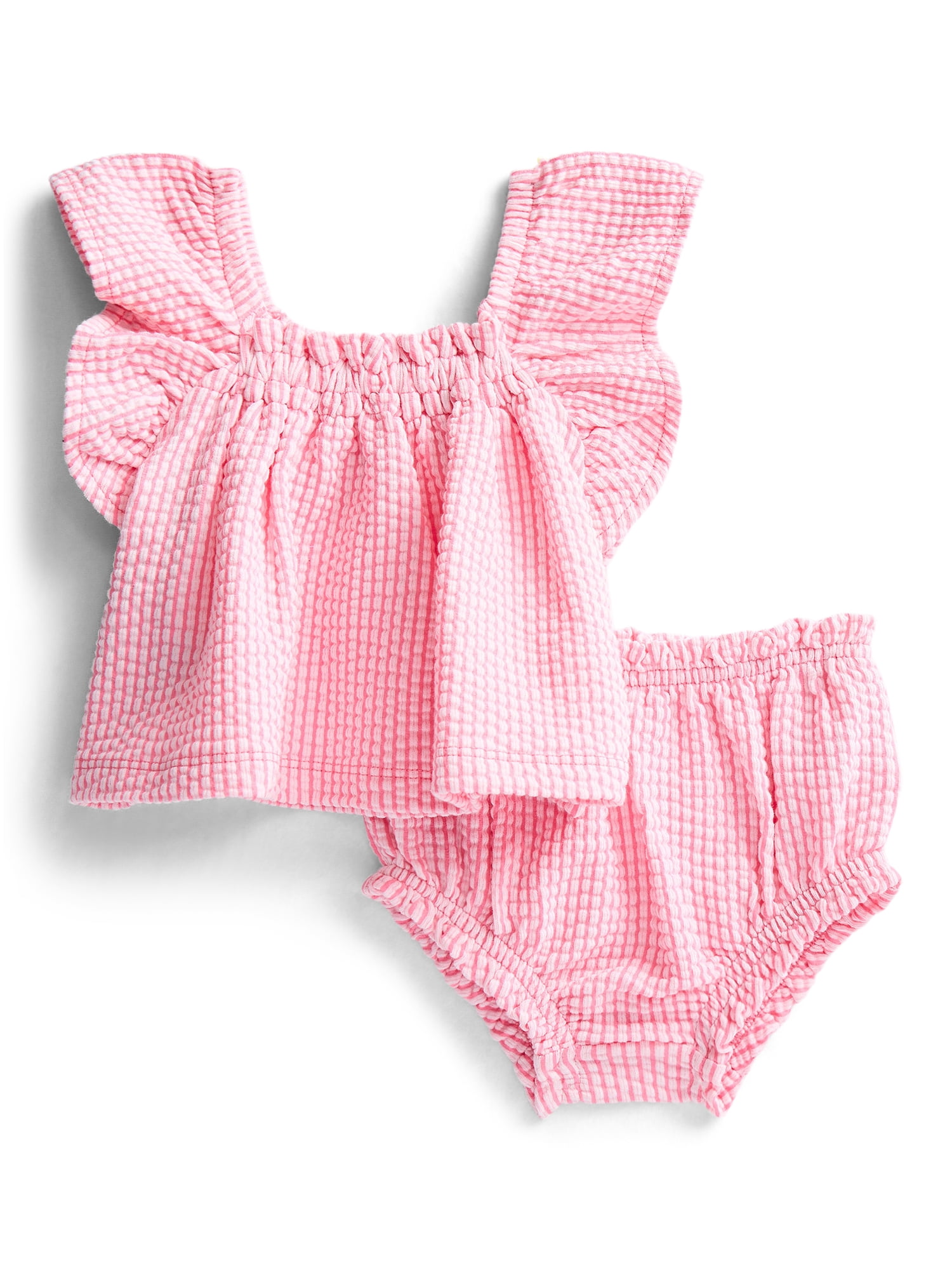Wonder Nation Baby Girls Seersucker Romper & Bloomers with Flutter-Sleeve, 2-Piece Set, Sizes 0–24M
