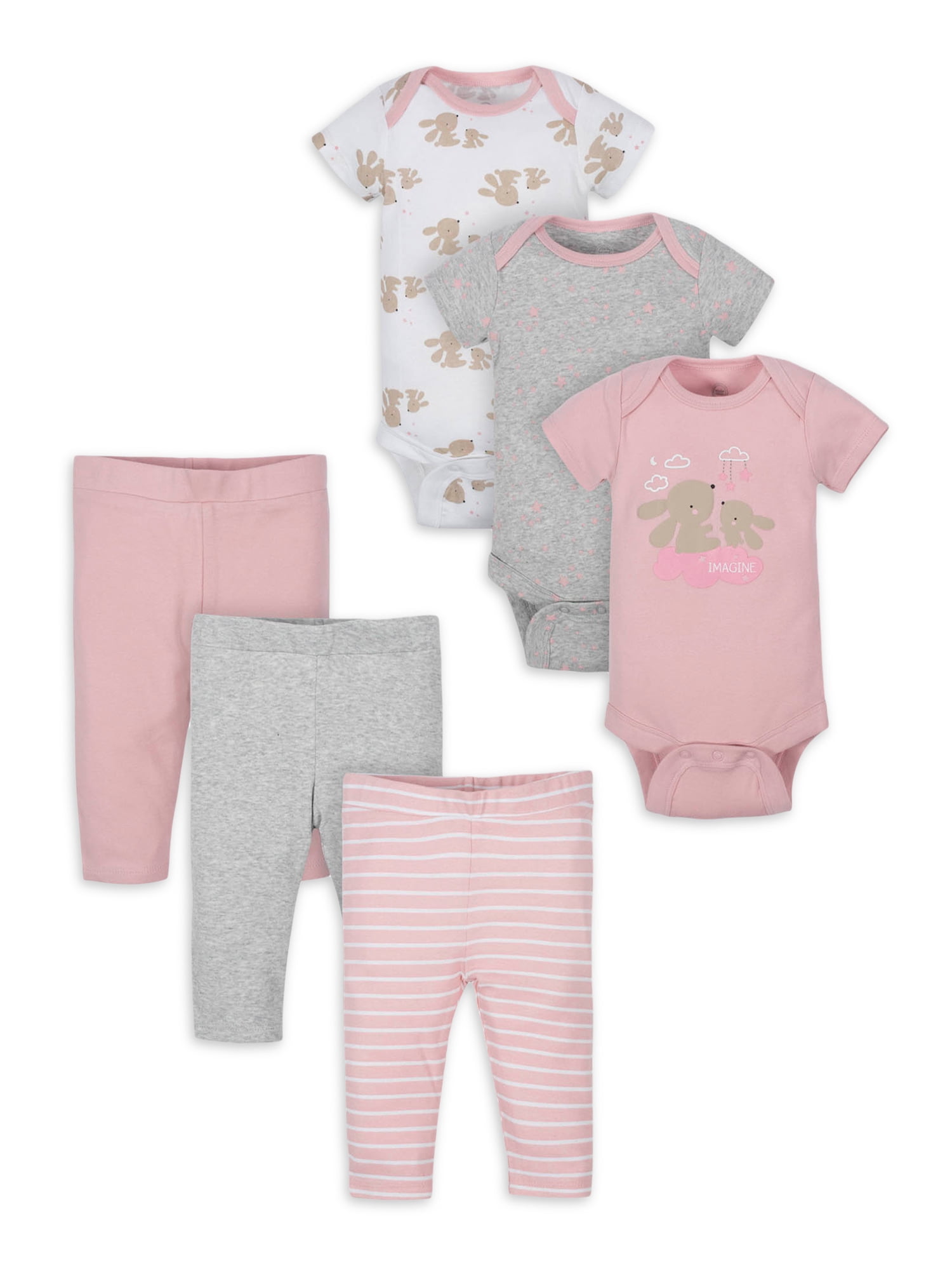 Wonder Nation Baby Unisex Short Sleeve Bodysuit and Pants Gift Set, 6-Piece, Sizes 0M-24M