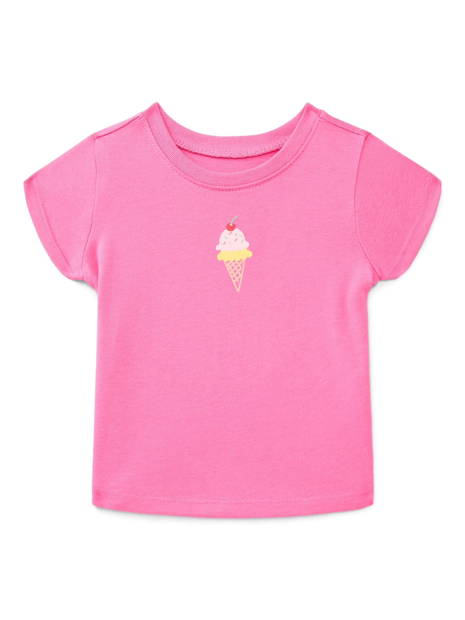 Wonder Nation Baby Girls Crewneck Tee with Short Sleeves, Sizes 0/3M-24M