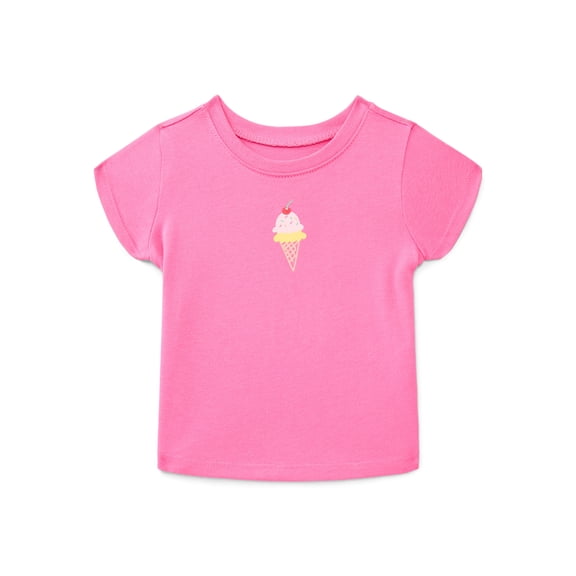 Wonder Nation Baby Girls Crewneck Tee with Short Sleeves, Sizes 0/3M-24M