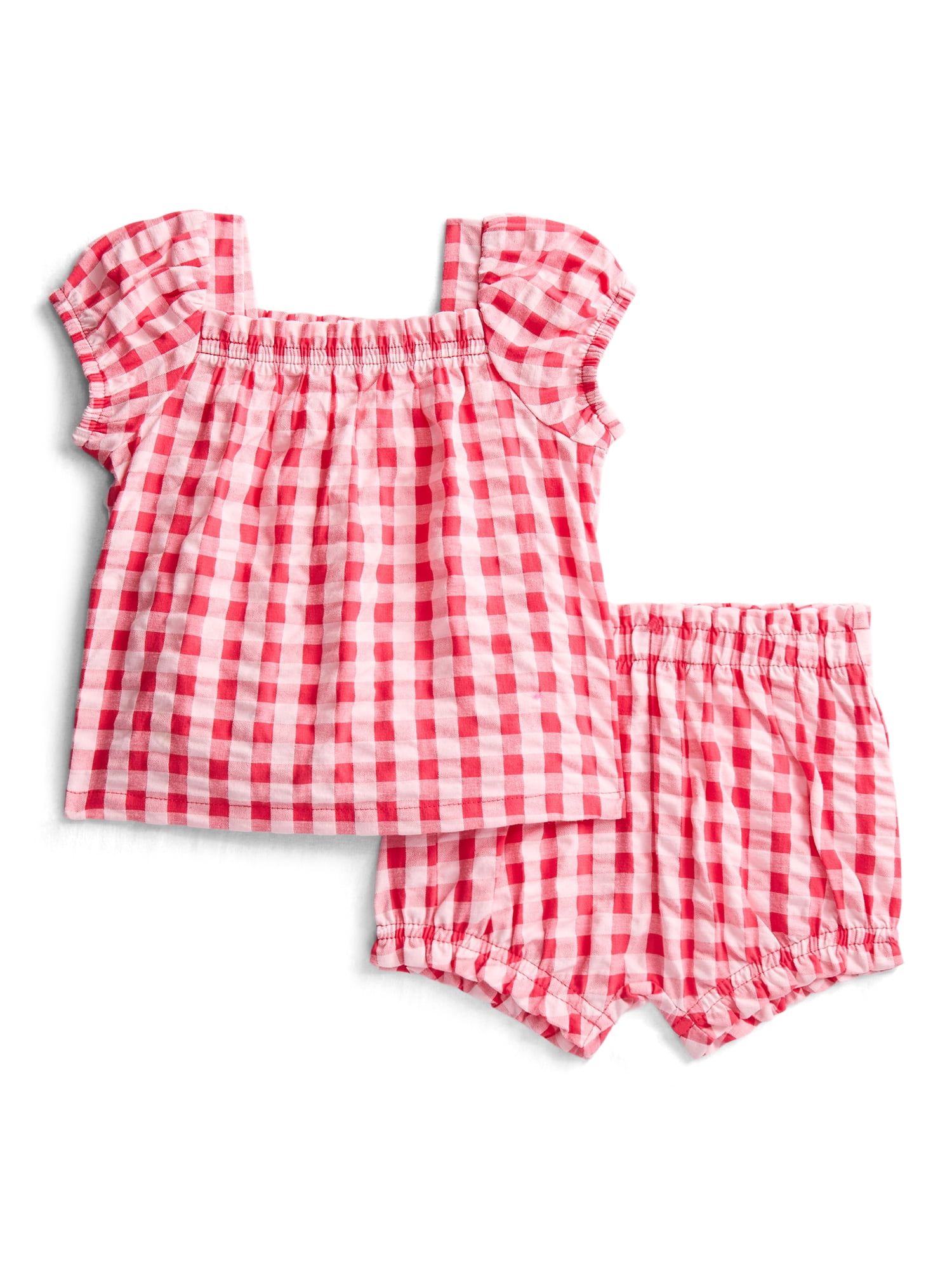 Wonder Nation Baby Girls Cotton Seersucker Puff Sleeve Top and Bloomer Shorts Set, 2-Piece, Sizes 0/3M-24M
