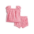 thumbnail image 1 of Wonder Nation Baby Girls Cotton Seersucker Puff Sleeve Top and Bloomer Shorts Set, 2-Piece, Sizes 0/3M-24M, 1 of 3