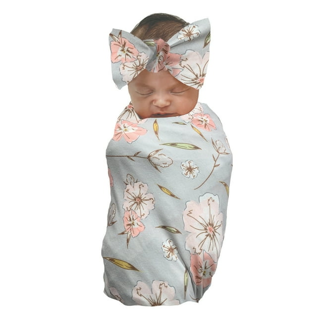 Wonder Nation Baby Girl Swaddle Wrap and Bow Headband Baby Shower Gift