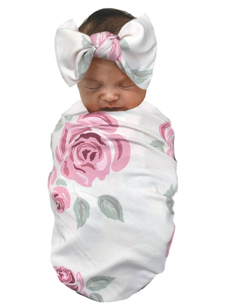 Wonder Nation Baby Girl Swaddle Wrap and Bow Headband Baby Shower