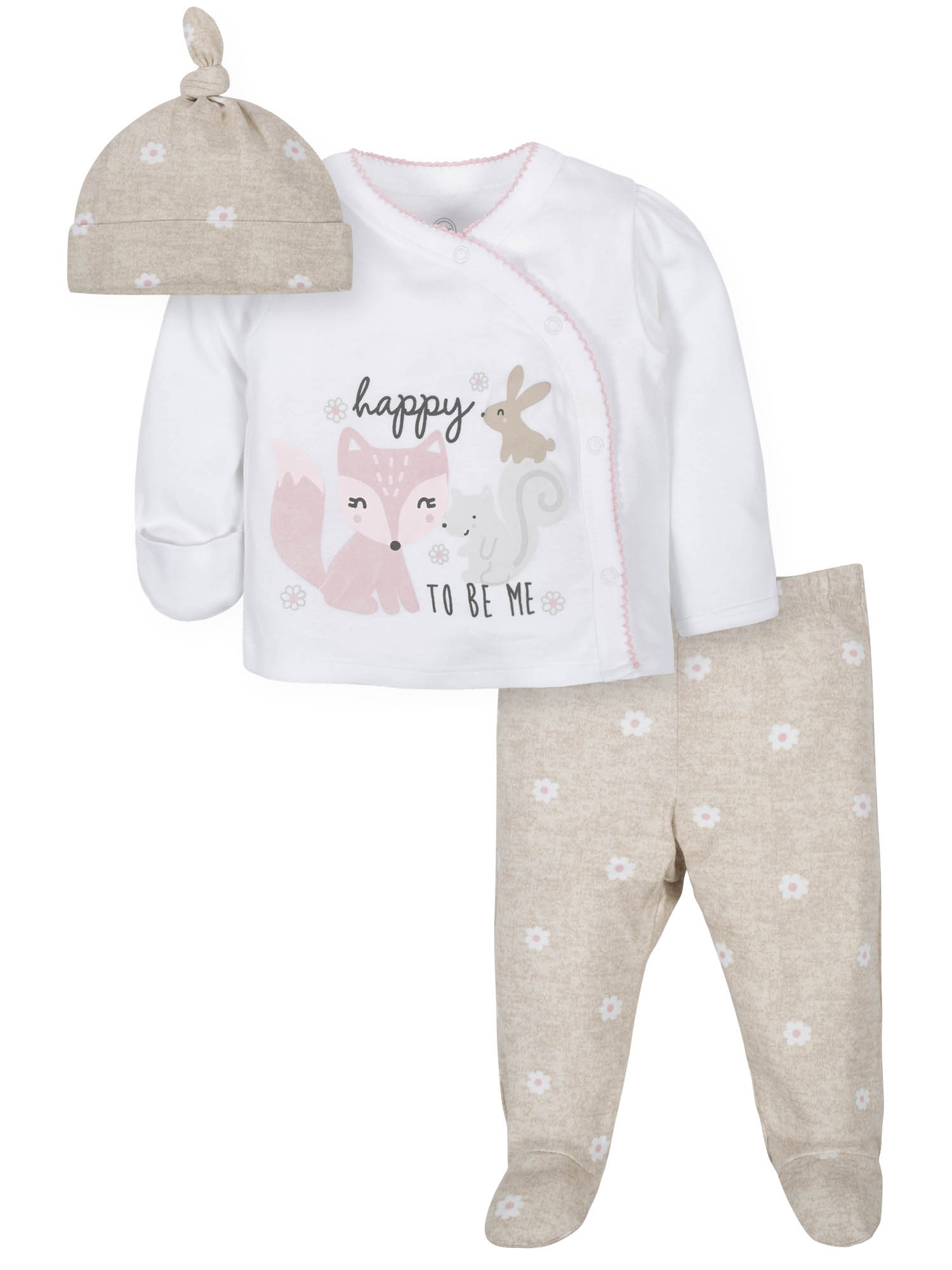 Wonder Nation Baby Girl Take Me Home Outfit Set, 3-Piece (Preemie - 6/9M) - image 1 of 8