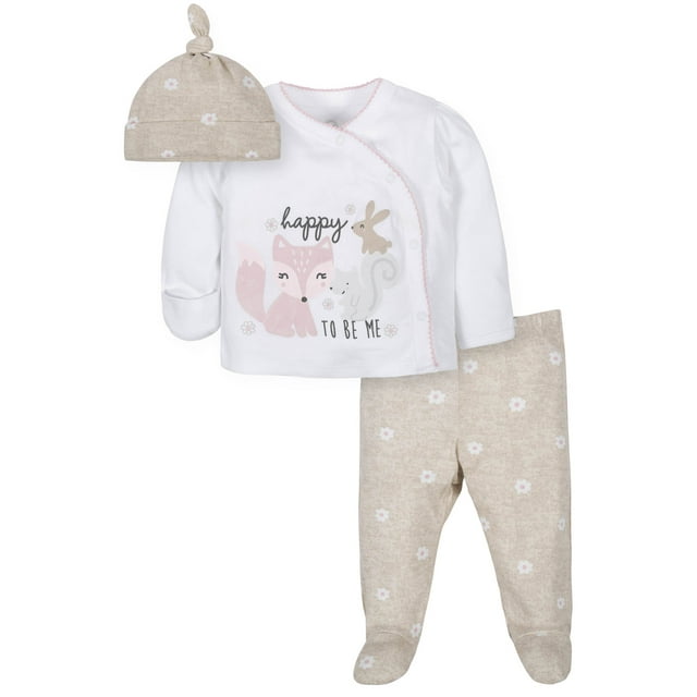 Wonder Nation Baby Girl Take Me Home Outfit Set, 3-Piece (Preemie - 6/9M)