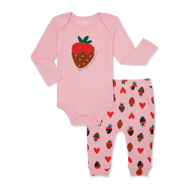 Wonder Nation Baby Girl Valentine's Day Outfit Set, 2Piece, Sizes 0M
