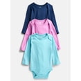 thumbnail image 1 of Wonder Nation Baby Girls Long Sleeve Bodysuits, 3-Pack, Sizes 0-24 Months, 1 of 4