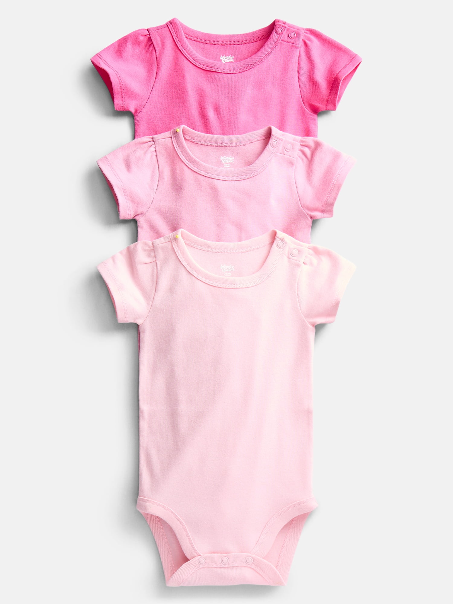 Wonder Nation Baby Girls Short Sleeve Bodysuits, 3-Pack, Sizes 0-24 Months