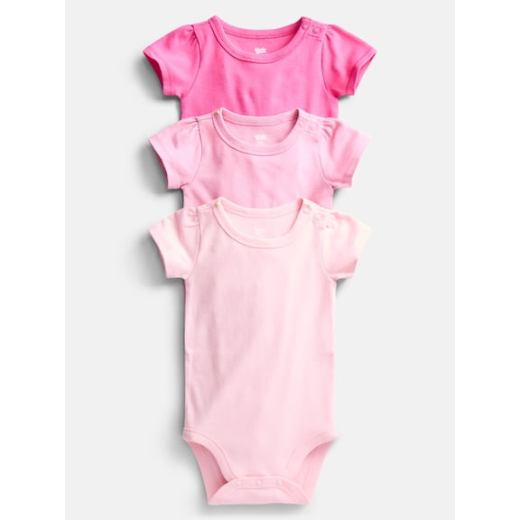 Wonder Nation Baby Girls Short Sleeve Bodysuits, 3-Pack, Sizes 0-24 Months