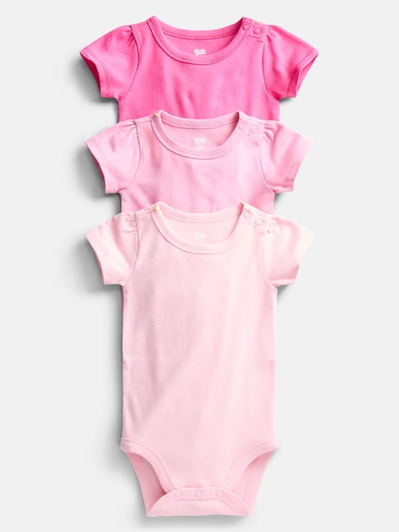 Baby Girls Short Sleeve Bodysuits, 3-Pack, Sizes 0-24 Months