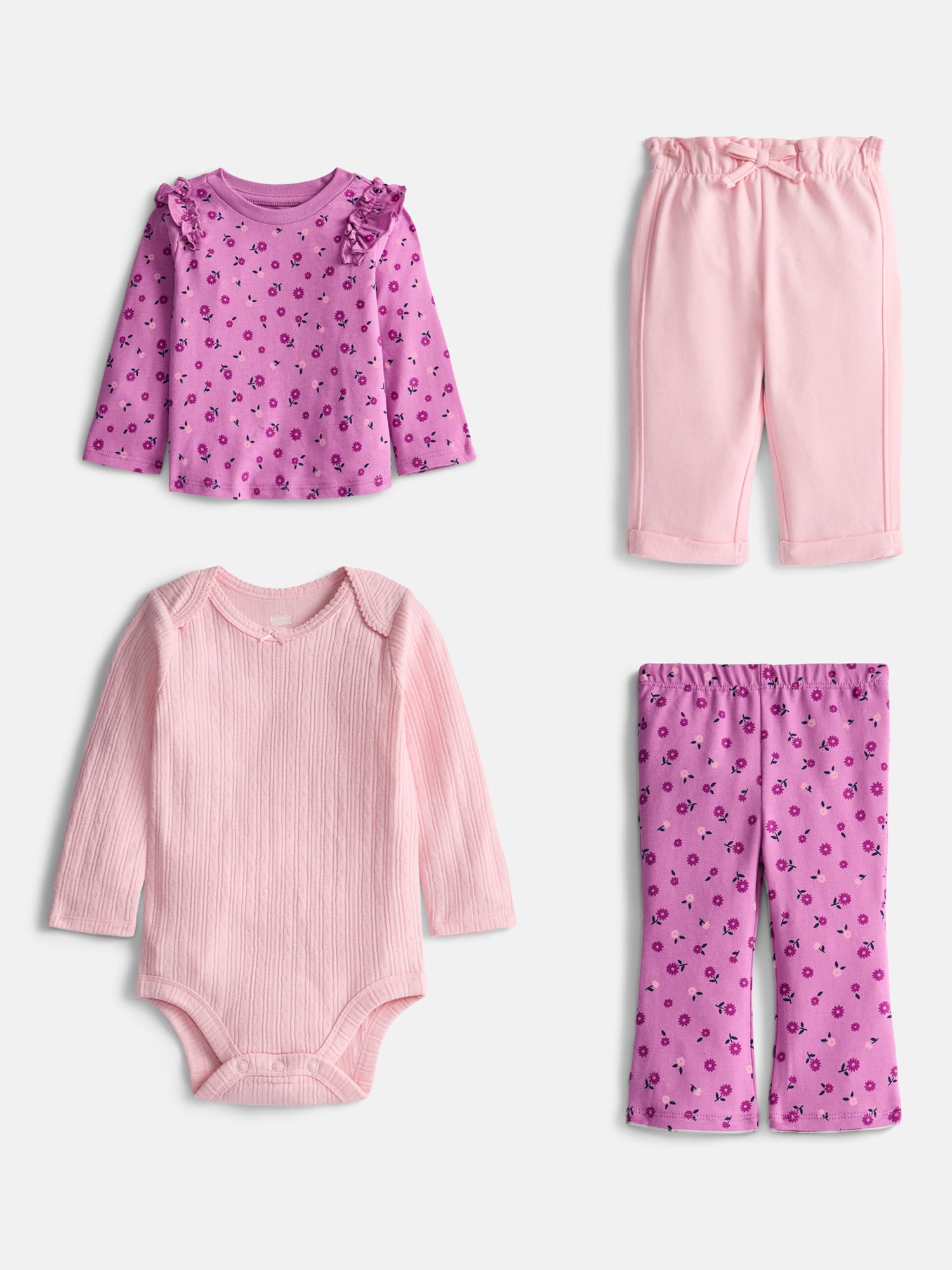 Wonder Nation Baby Girls Mix and Match Outfit Set, 4 Piece, Sizes 0-24 Months