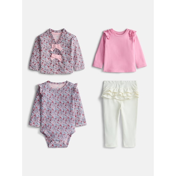 Wonder Nation Baby Girls Mix and Match Outfit Set, 6 Piece, Sizes 0-24 Months
