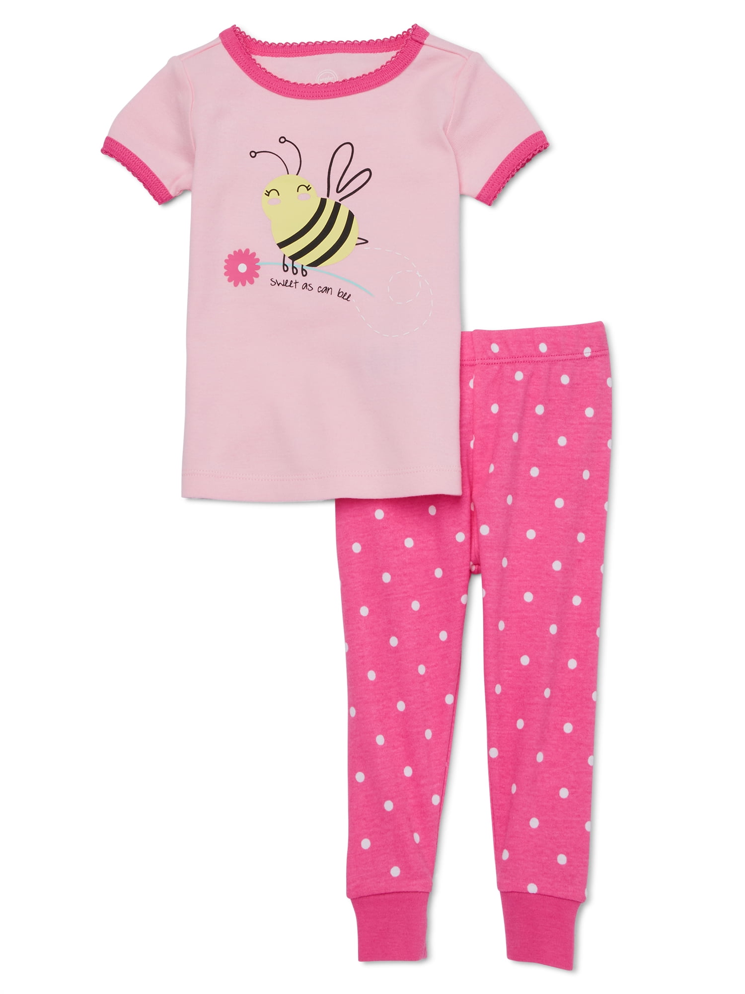 Wonder Nation Baby Girls' Bee Pajamas,2 Piece Set