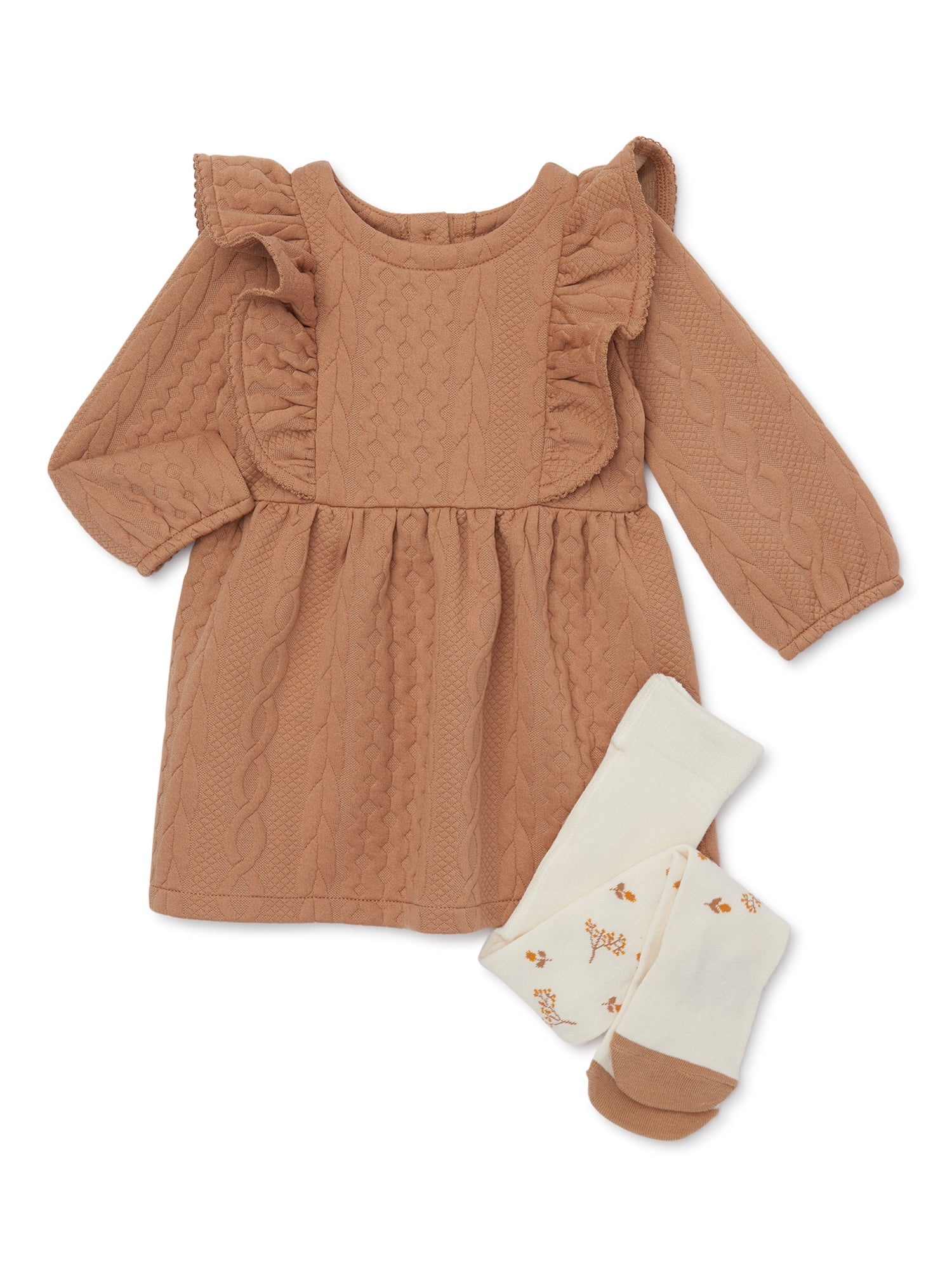 Wonder Nation Baby Girls Dress and Tights Set, 2Piece, Sizes 0/324