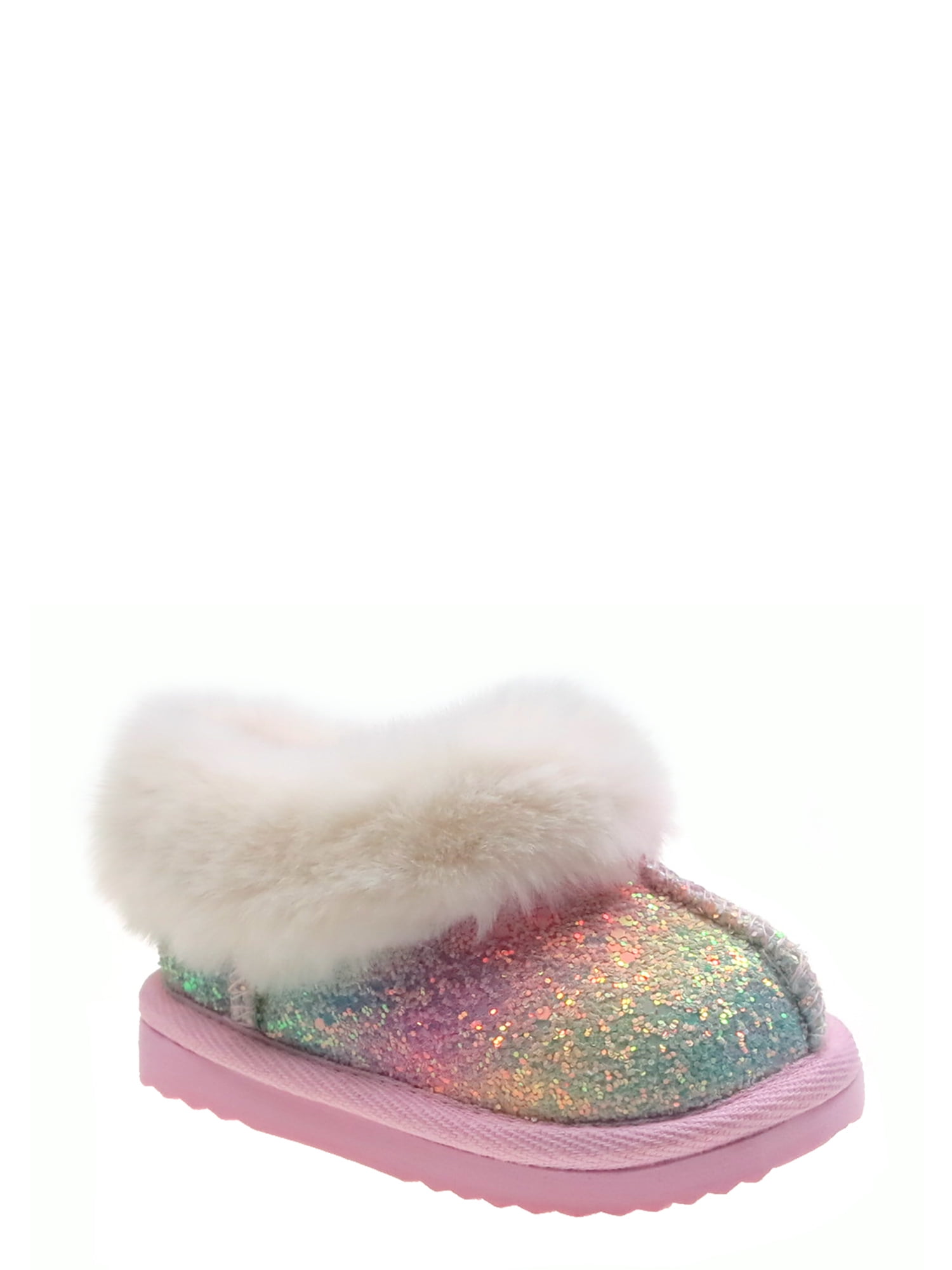 Wonder Nation Baby Girls Faux Fur Trim Slippers
